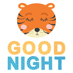 Cute face of an animal with lettering. Scandinavian style and pastel palette. baby posters, cards, clothes, childrens rooms