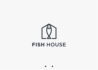 fish house logo design vector silhouette illustration