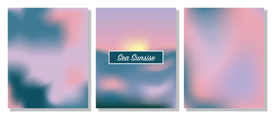 A set of gradient templates for poster and social media design, pastel colors of a sunset on the seashore, abstract gradient background.