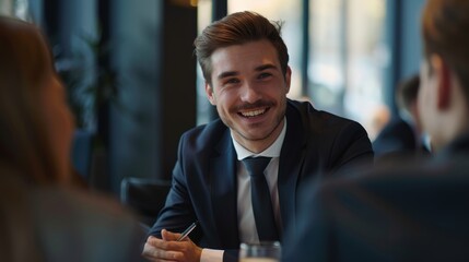 Financial manager consulting with man in office, bank and finance concept for investment or management job interview