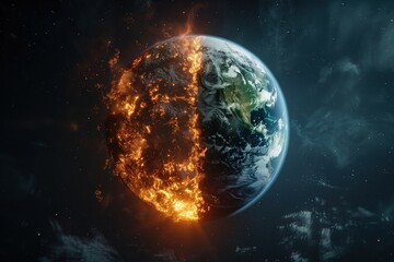 Fototapeta premium The earth divided in half where the core of the planet can be seen. 