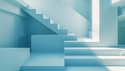 Obraz premium Blue structural shapes and angles create a futuristic, three-dimensional pattern in a minimalist style. 