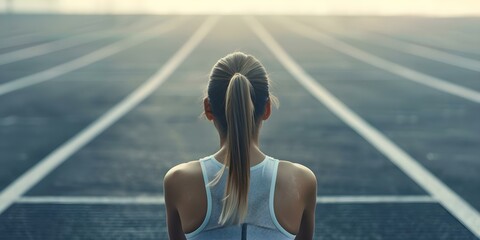 Preparing for a Track Race Young Female Athlete. Concept Track Training, Young Athlete, Race Preparation, Female Runner, Fitness Regimen