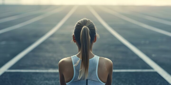 Preparing for a Track Race Young Female Athlete. Concept Track Training, Young Athlete, Race Preparation, Female Runner, Fitness Regimen