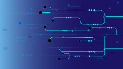 Vectors High-tech connection system on a blue background. Technology digital circuit board background. Technology black circuit diagram.