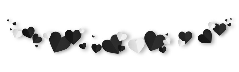 Black origami paper heart isolated on transparent background.