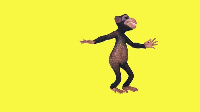 Fun 3D cartoon monkey character dancing (with alpha channel)