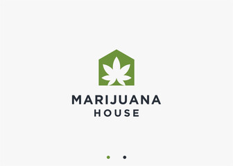 house with marijuana logo design vector silhouette illustration