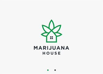 house with marijuana logo design vector silhouette illustration