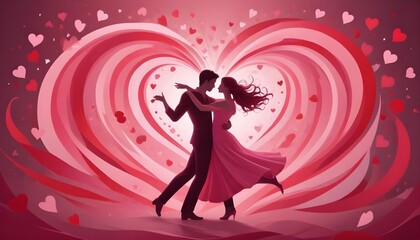 Fototapeta premium In a romantic swirl of pink and red hues, hearts dance together in a Valentine's Day