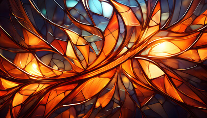 Bright orange light trails curve dynamically against a dark background on digital art concept, Generative AI.