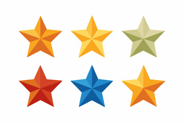 A collection of six vibrant stars set against a white backdrop