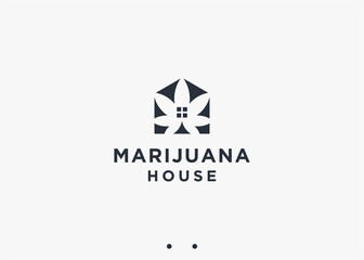 house with marijuana logo design vector silhouette illustration