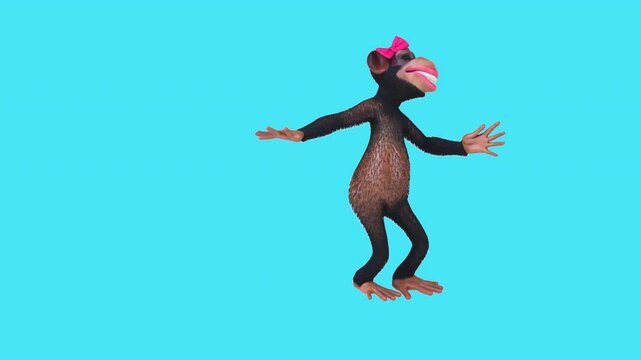 Fun 3D cartoon monkey character dancing (with alpha channel)