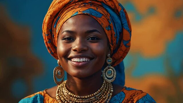 Beautiful joyful African girl in traditional clothes