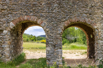 Ansignan, France.  05-23-2024. Roman bridge and aqueduct at Ansignan in France.