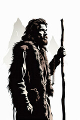 Fototapeta premium Silhouette of a Primitive Man Holding a Spear