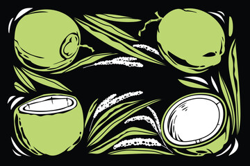 Lots of coconuts with engraved style for background or template