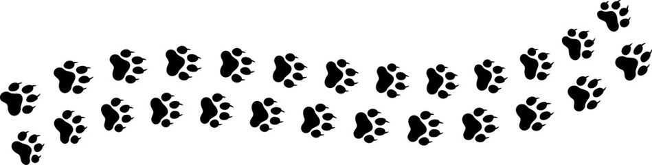 Paw vector foot trail print. Pattern animal tracks isolated on white background. Black silhouette of a paw print, isolated vector icon Illustration.