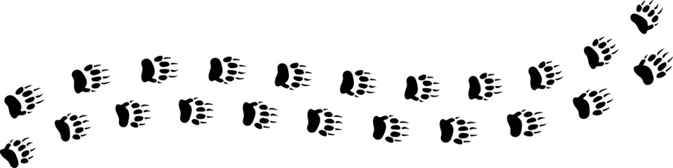 Paw vector foot trail print. Pattern animal tracks isolated on white background. Black silhouette of a paw print, isolated vector icon Illustration.