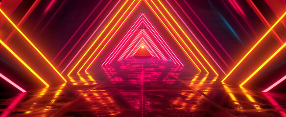 Fototapeta premium Red Gold neon lines, geometric shapes, virtual space, ultraviole