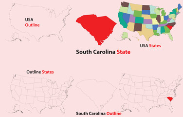 South Carolina map vector of usa, South Carolina line map, South Carolina with city map, South Carolina outline map