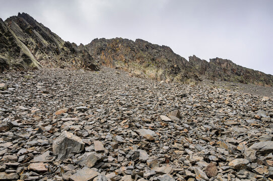 Scree of rocks above the Estanys Forcats lakes (Comapedrosa Natural Park, Andorra, Pyrenees)