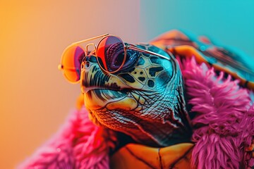 Captivating Chameleon in Vivid Tropical Surreal Landscape Showcases Extraordinary Nature's Beauty