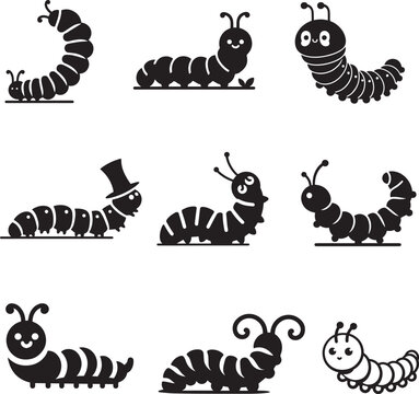 caterpillar set vector silhouette logo art