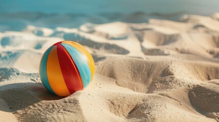 Obraz premium Vibrant beach ball rolling on sand, playful scene