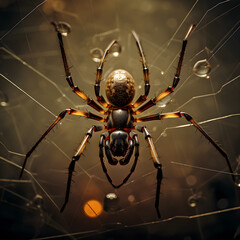 A spider hangs from above looking down on the scene