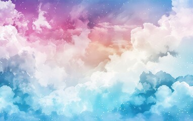 Fototapeta premium Stunning pastel sky filled with fluffy clouds in shades of blue, pink, and white, creating a dreamy and tranquil atmosphere perfect for a serene background.