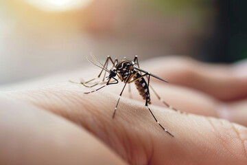 Little mosquito on the pink skin