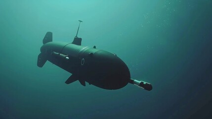 Fototapeta premium A submarine is in the water with a device attached to it