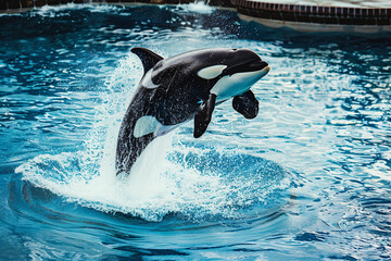 Obraz premium Beautiful killer whale jumping in blue sea