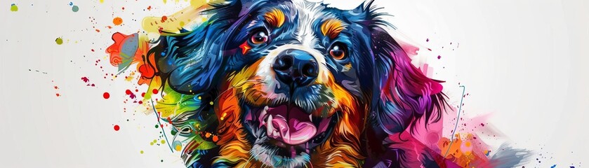 A dog winking playfully, white background, digital painting, vibrant colors, joyful mood