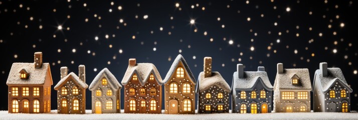 Obraz premium Charming traditional european houses illuminated on a picturesque christmas night scene