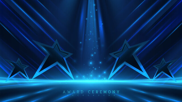 Blue Neon Star Stage for Award Ceremonies, A Futuristic Concept Background. Vector illustration.