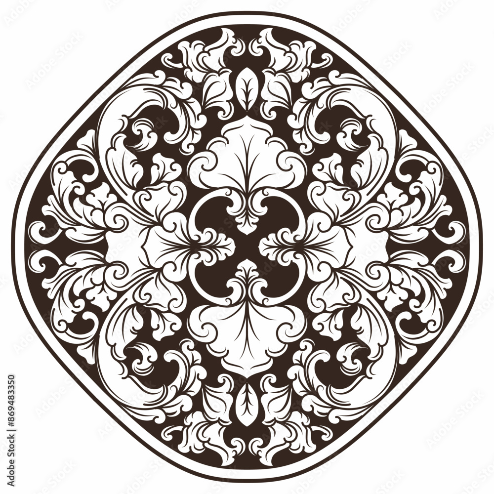 Wall mural isolated ornamental design. ornamental elements for your designs. black and white colors. floral car