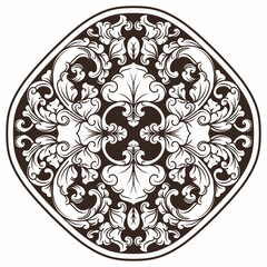 Isolated ornamental design. Ornamental elements for your designs. Black and white colors. Floral carving decoration for postcards, invitations, social media or wedding.