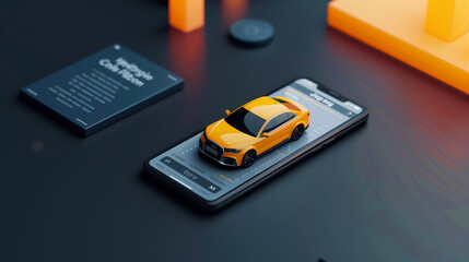 Mobile application interface for booking and managing car rental on a smartphone, functional layout that allows users to quickly browse available vehicles