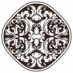 Isolated ornamental design. Ornamental elements for your designs. Black and white colors. Floral carving decoration for postcards, invitations, social media or wedding.
