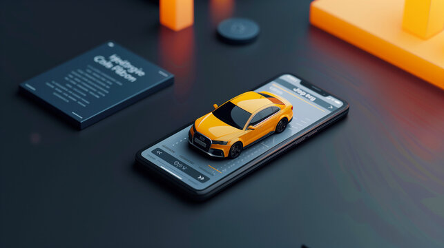 Mobile application interface for booking and managing car rental on a smartphone, functional layout that allows users to quickly browse available vehicles