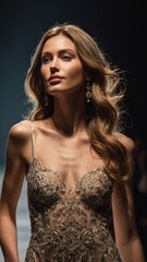 Woman in Gown on Fashion Runway

