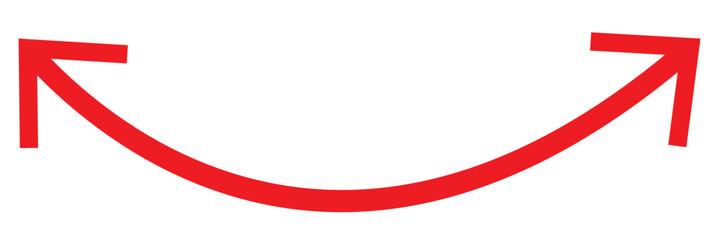 Red dual semi circle arrow. Vector illustration. Semicircular curved thin long double ended arrow.