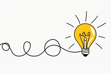 Glowing Yellow Innovative Light Bulb with Looping Cord and Blank Copy Space