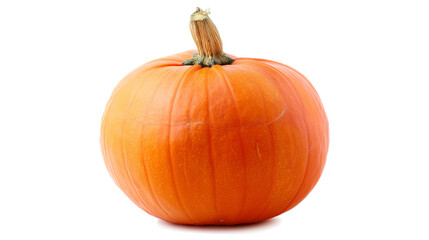 Obraz premium A large orange pumpkin with a stem isolated on a white background