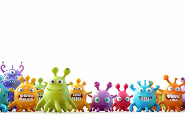 Fototapeta premium Group of colorful and funny cartoon viruses on a white background