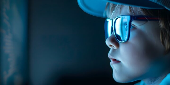 Child immersed in the digital realm. Concept Digital technology, Children's entertainment, Screen time, Online safety, Childhood development