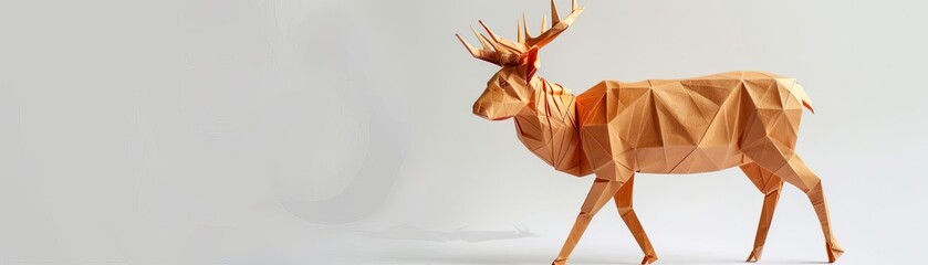 Adorable origami deer, 3D model, white background, antlers